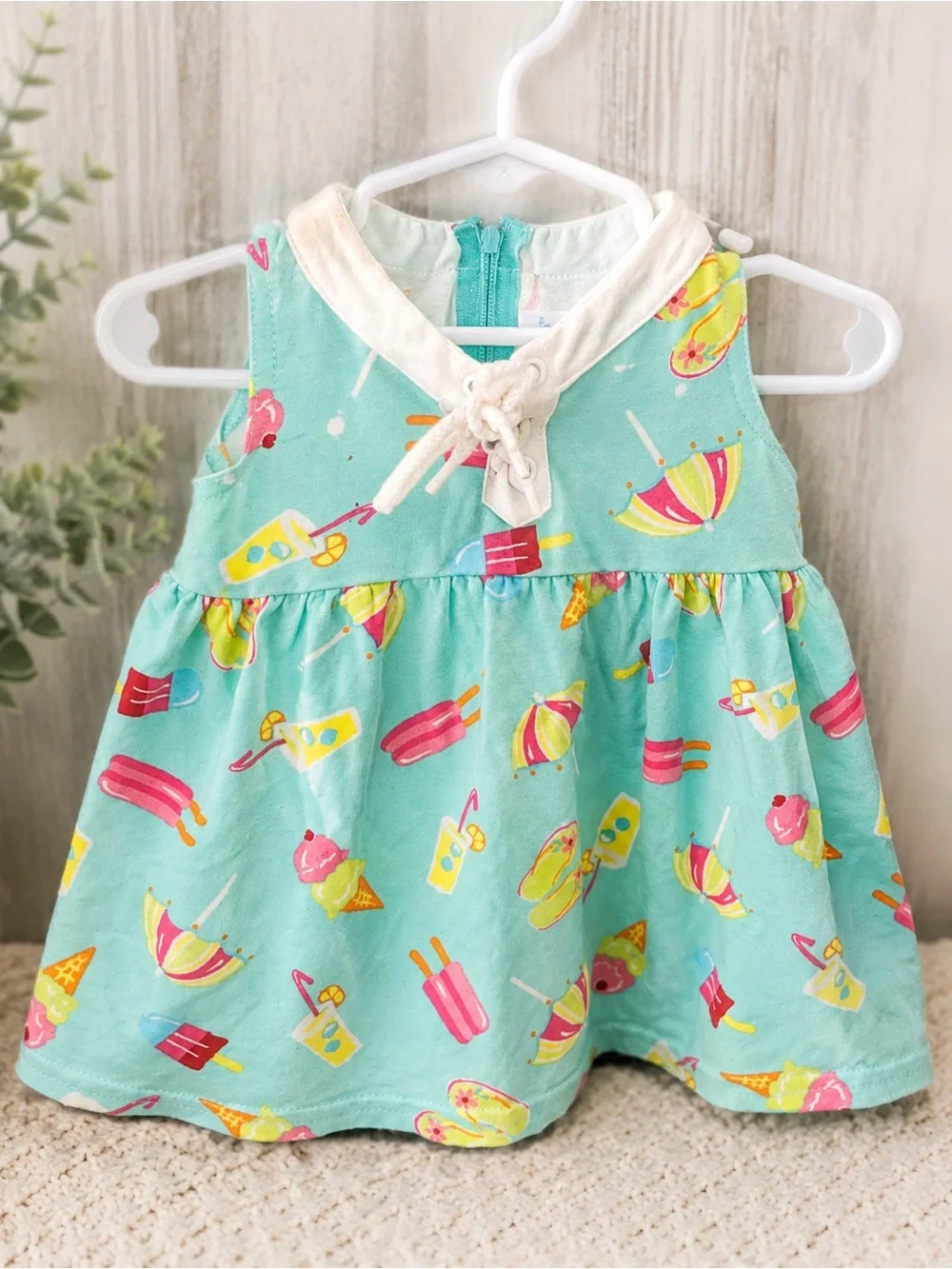 Vintage 90s Aqua Ice Cream & Popsicle with Baby Dress 3-6Mo